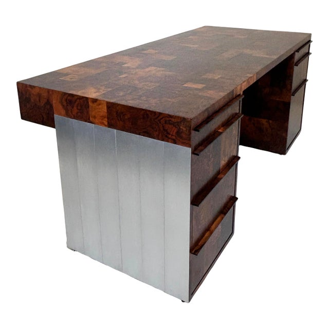 1970s Paul Evans Cityscape Executive Desk in Burl Walnut For Sale