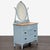 Antique Painted Oak Bow-Front Dresser with Oval Mirror & Skeleton Key. Dove-tail cabinets. Dimensions (in): 39W x 22D x 69H.