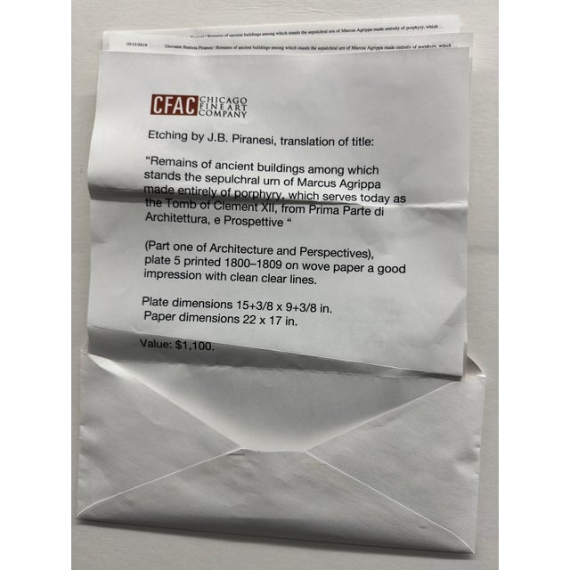 Early 19th Century Piranesi, J. B. "Ancient Sepulchral of Marcus Agrippa", Etching C. 1770 For Sale - Image 5 of 6