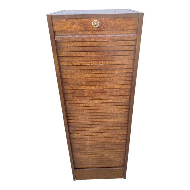 Oak Roll-Top Filing Cabinet, 1970s For Sale