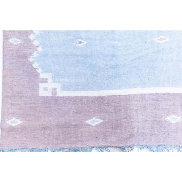 English Doris Leslie Blau Dhurrie Mid-Century Light Blue Handmade Rug For Sale - Image 3 of 7