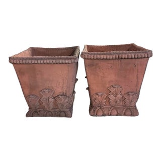 Pair of Grand Tuscan Style Terracotta-Toned Cast Stone Planters For Sale