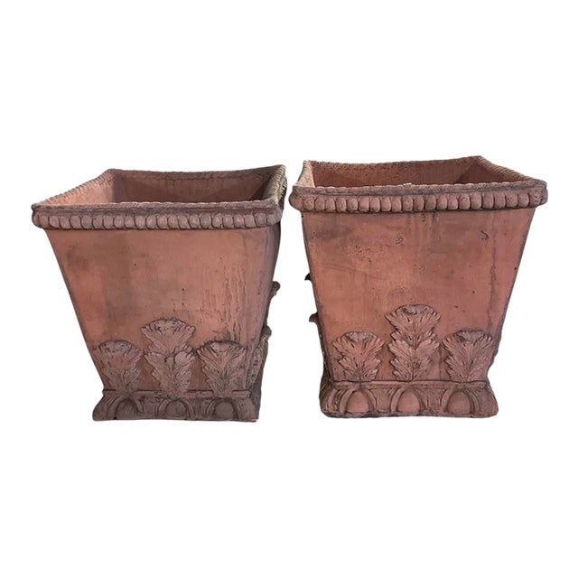 Pair of Grand Tuscan Style Terracotta-Toned Cast Stone Planters For Sale