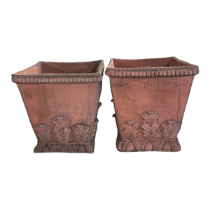 Pair of Grand Tuscan Style Terracotta-Toned Cast Stone Planters