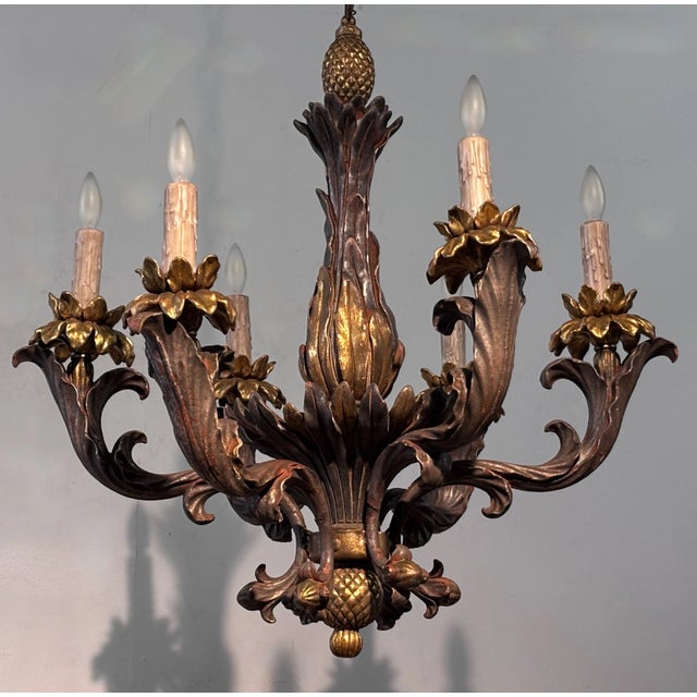 Mid 20th Century Italian Rococo Style Gilt Wood Chandelier For Sale In San Francisco - Image 6 of 9