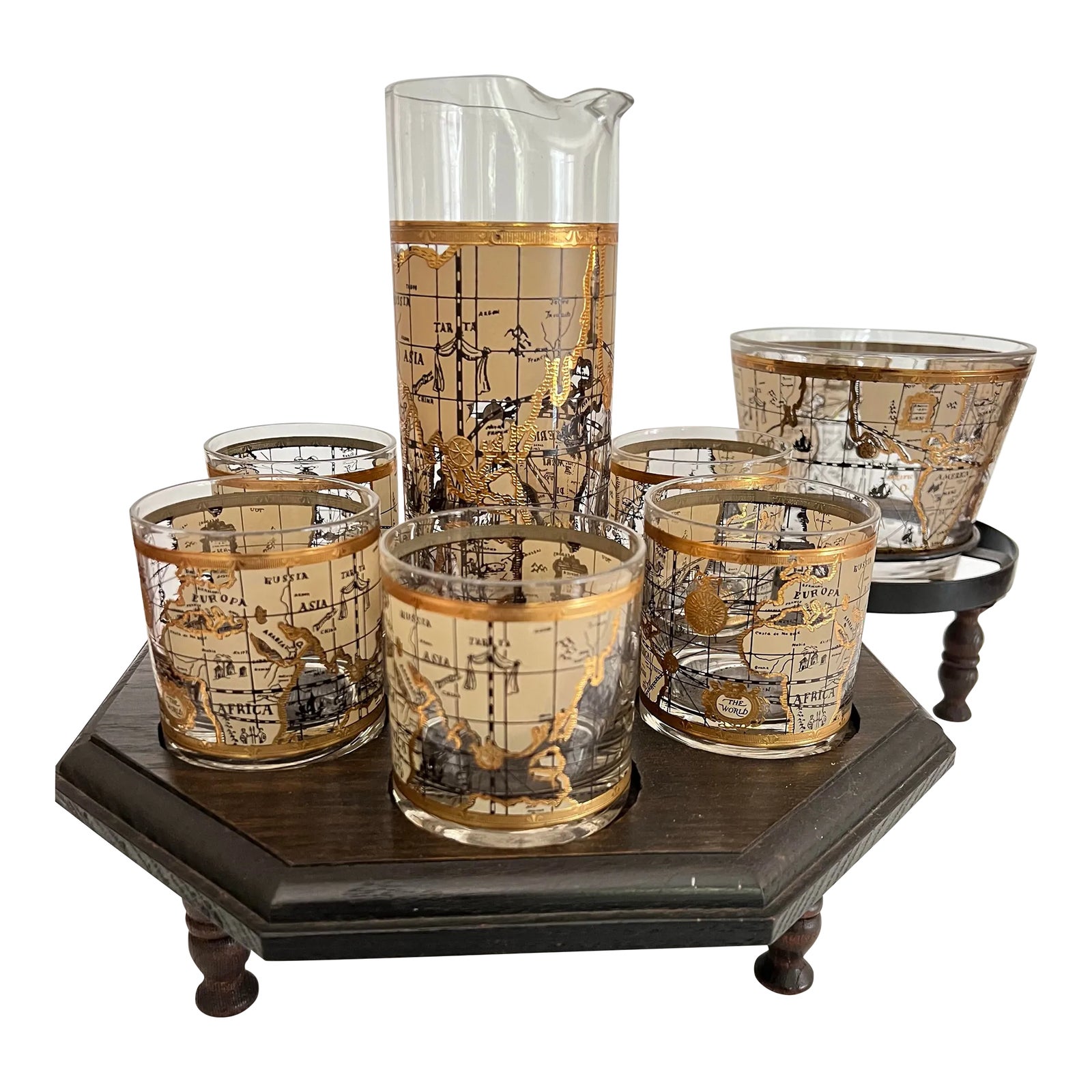 Mid-Century Map of the World Barware Cera - Set of 10 | Chairish