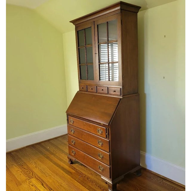 Early 20th C American Walnut Secretary Desk With Display Bookcase For Sale - Image 4 of 10