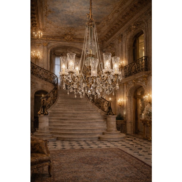 Mid 20th French Louis XVI Gold Bronze Crystal XL Chandelier For Sale - Image 4 of 16