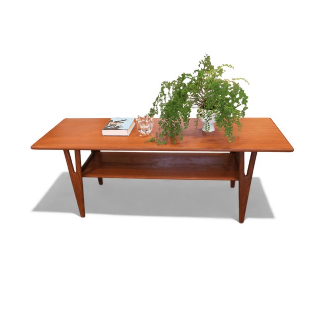 Mid-Century Modern Danish Teak Coffee Table with Y-Shaped Legs and Magazine Shelf, 1960s For Sale - Image 3 of 13