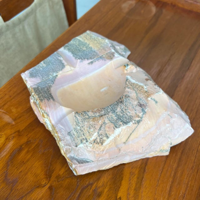 Contemporary 1970s Italian Organic Modern Pink Marble Onyx Ashtray For Sale - Image 3 of 11
