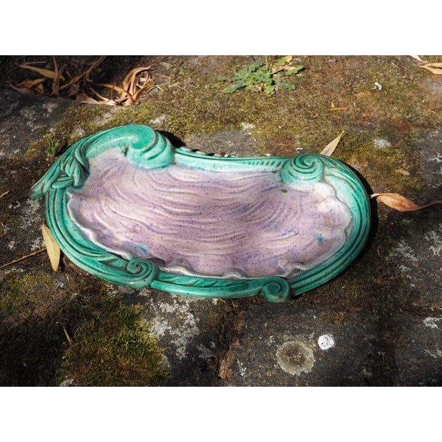 1900 French Majolica Art Nouveau Large Turquoise and Purple Oyster Shaped Dish or Tray For Sale - Image 6 of 11