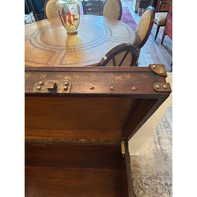 Large Leather Wrapped Maitland Smith Trunk With Wooden Mounts For Sale - Image 9 of 16