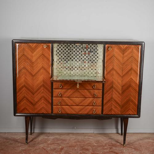 Herringbone Veneered Sideboard with Bar Drop-Down Door For Sale - Image 4 of 9