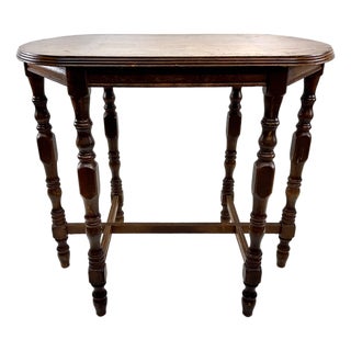 Vintage English Oak Oval Occasional Side Table | Jacobean Revival Turned Leg Side Table For Sale