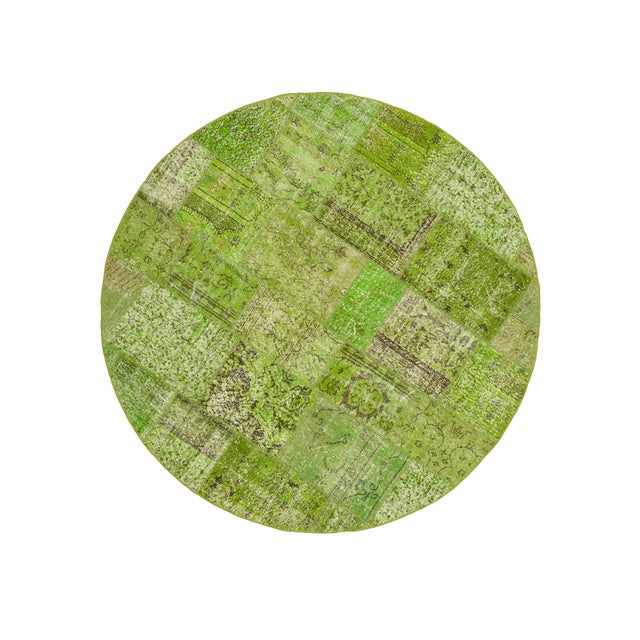 Vintage Hand-Knotted Round Rug For Sale