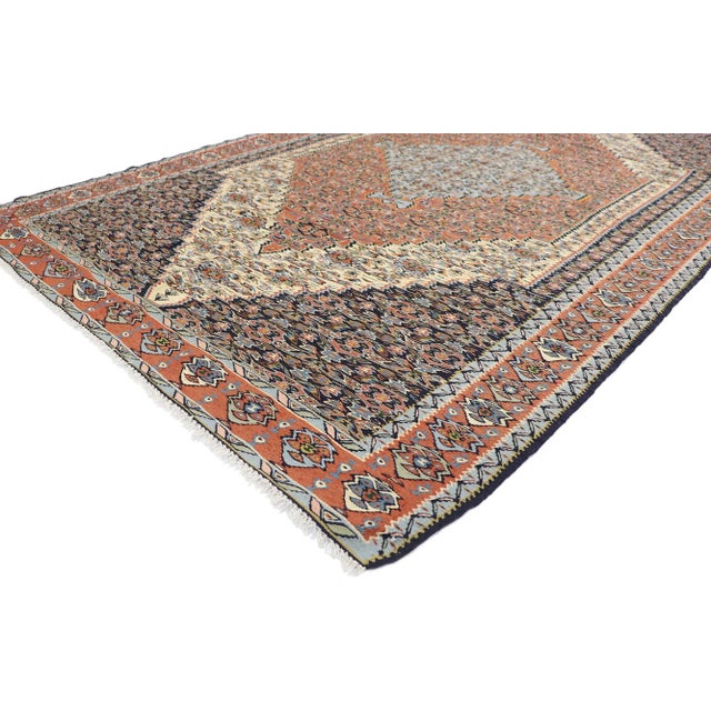 Vintage Persian Senneh Kilim Rug with Farmhouse Cottage Style 05'03 x 08'01. Effortless beauty and simplicity, this hand-...