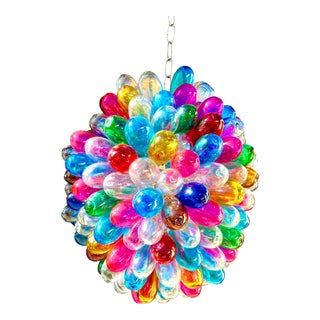 Round Colorful Light Fixture of Recycled Hand Blown Glass For Sale
