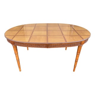 1970s American of Martinsville Faux Bamboo and Rattan Walnut Dining Table For Sale