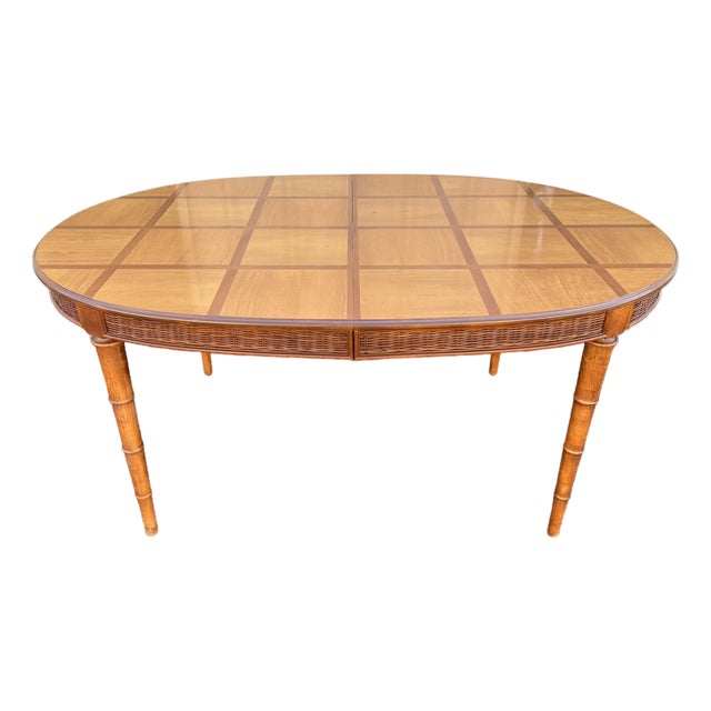 1970s American of Martinsville Faux Bamboo and Rattan Walnut Dining Table For Sale