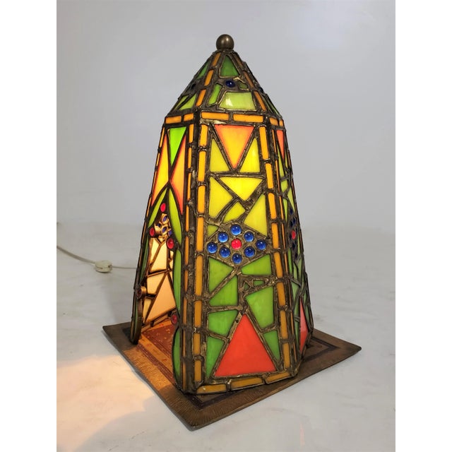 1920s 1920s Austrian Cold Painted and Stained Glass Tented Table Lamp For Sale - Image 5 of 13