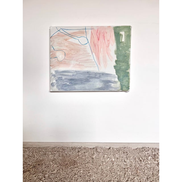 This is an original abstract acrylic painting on canvas, created in soft pastel and neutral tones. The artwork features a...