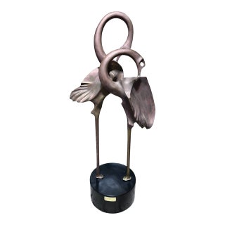 1980s Monumental Signed Somchai Hattakitkosol Bronze Flamingo Sculpture, 56” High For Sale