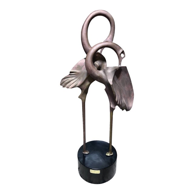 1980s Monumental Signed Somchai Hattakitkosol Bronze Flamingo Sculpture, 56” High For Sale