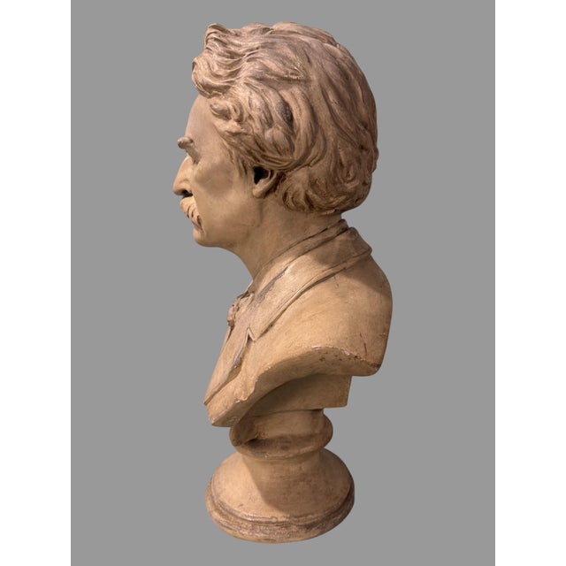 Vintage 15.5" Chalkware Figural Profile Statue Sculpture Bust of Mark Twain For Sale - Image 4 of 9