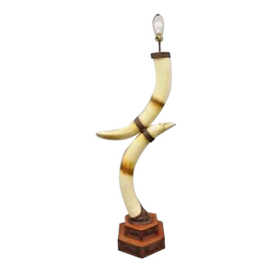 Vintage Chinoiserie African Safari Faux Horn Tusk Fiberglass Floor Lamp