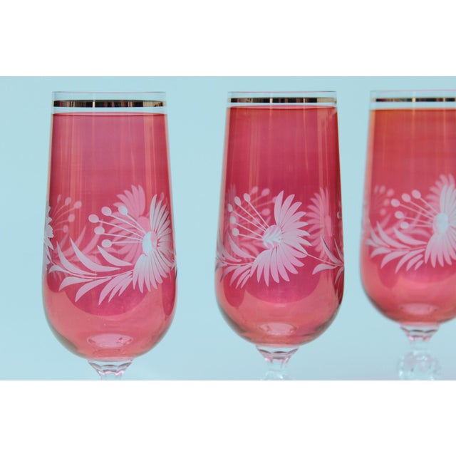 1950s Ruby Red Champagne Glasses, 1950s, Set of 6 For Sale - Image 5 of 7