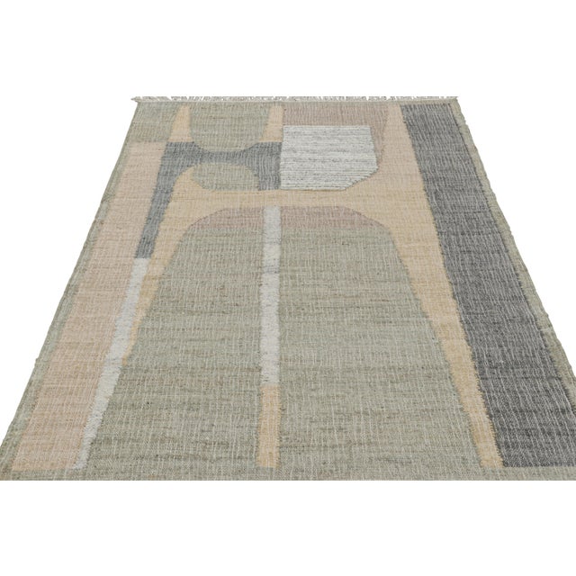 Rug & Kilim Rug & Kilim’s Flatweave Rug in Beige with Gray, White & Green Geometric Patterns - 6x9 For Sale - Image 4 of 7
