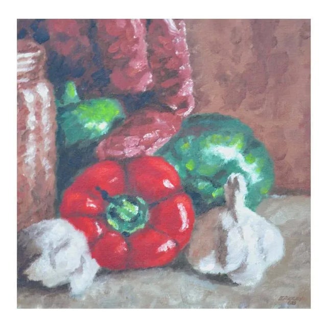 Farmhouse Red Pepper & Garlic Still Life For Sale - Image 3 of 5