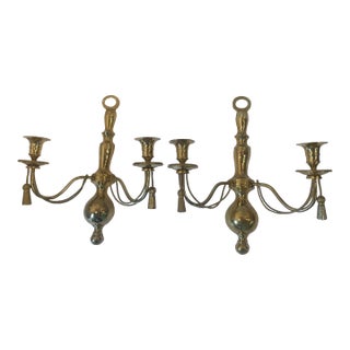 Vintage Brass Double Wall Sconces - a Pair For Sale