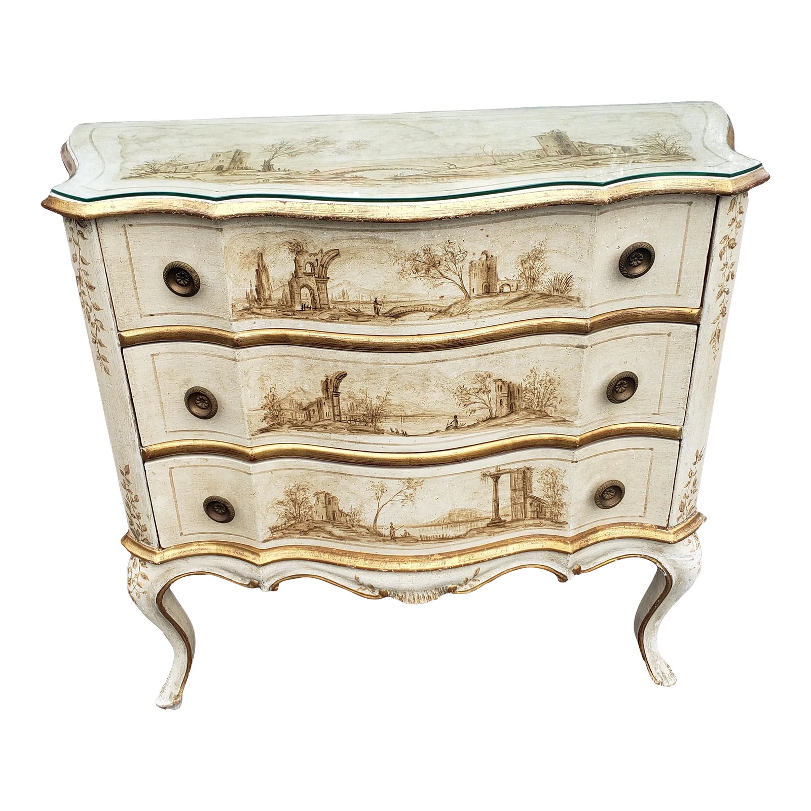 Early 20th C. Venetian Hand-Painted and Decorated Partial Gilt Commode ...