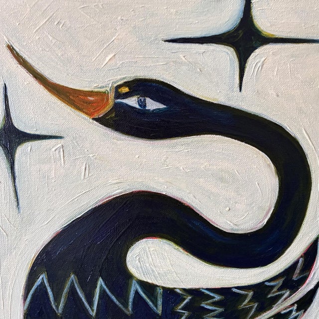 Original Framed Swan Painting Wall Art, Oil on Canvas in Gold Frame, 11" X 14" Minimalist Boho Home Decor For Sale - Image 4 of 5