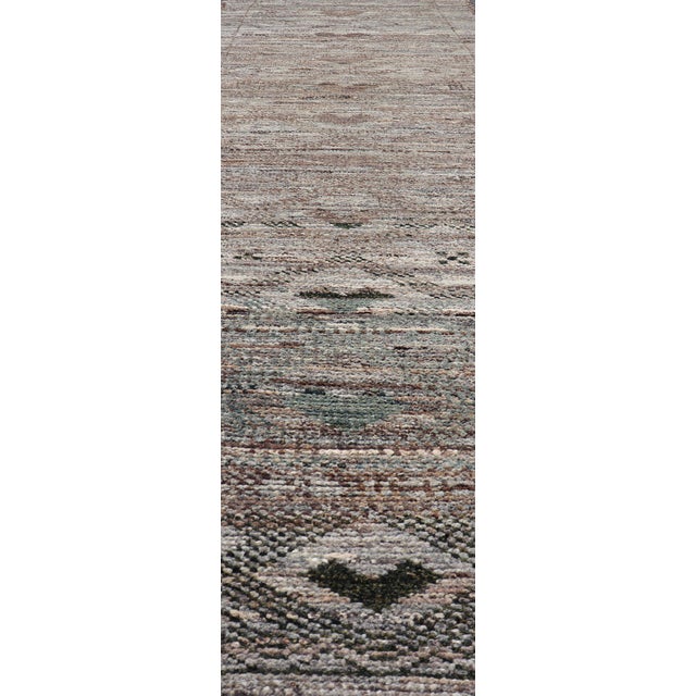 Tribal Modern Hand-Knotted Runner in Wool With Diamond Design in Neutral Tones 3'0 X 11'4 For Sale - Image 3 of 11