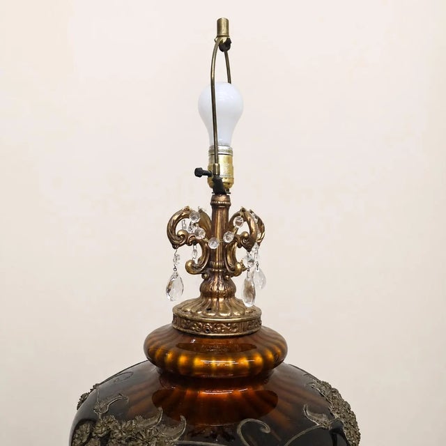 1960s 1960s Hollywood Regency Brown Glass Urn Table Lamp, Crystal Prisms, 32 Inch For Sale - Image 5 of 18