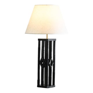 Rattan Table Lamp Black Lacquered For Sale