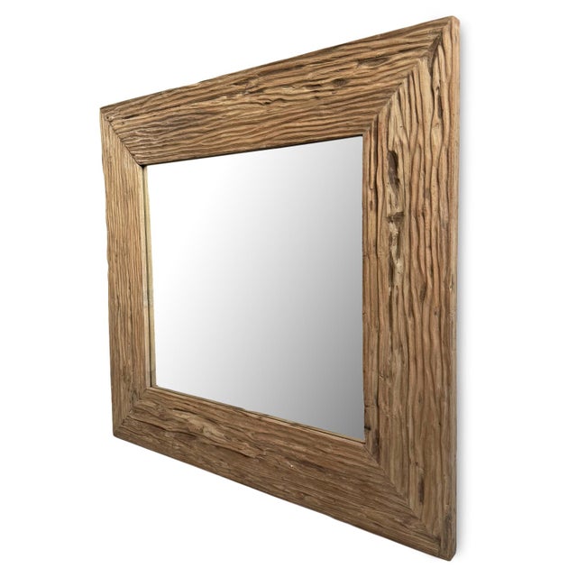 Contemporary Deep Grain Rustic Wood Wall Mirror For Sale - Image 3 of 8