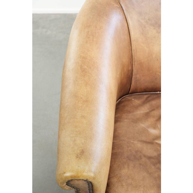 Animal Skin Vintage English-Style Cowhide Leather Club Armchair For Sale - Image 7 of 15