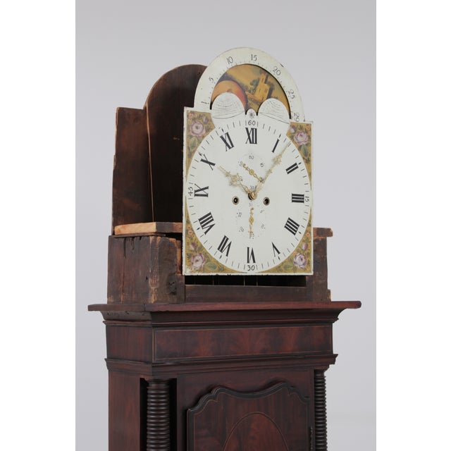 Antique 18th C. English 8 Day Flame Mahogany Grandfather Clock For Sale - Image 15 of 18