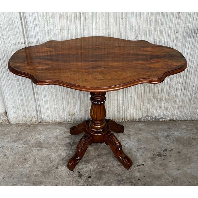 1950s 20th Century Spanish Mariano Garcia Carved Pedestal Center Table For Sale - Image 5 of 11