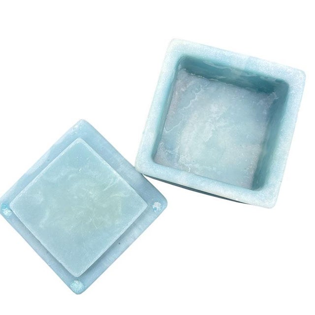 Blue Square Floral Soapstone Trinket Box With Lid - Signed Robert Nemith For Sale - Image 4 of 4