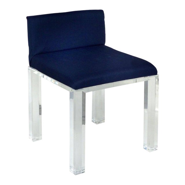 Custom Lucite Vanity Bench or Stool With Thick Lucite Legs and Upholstered Seat For Sale