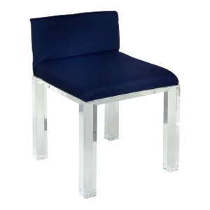 Custom Lucite Vanity Bench or Stool With Thick Lucite Legs and Upholstered Seat