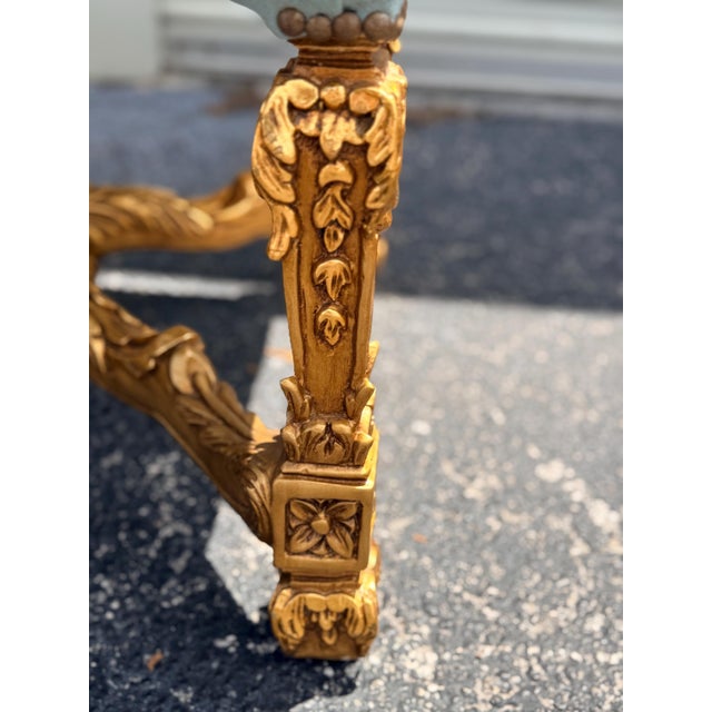 1960s Louis XV Style Gilded Bench French Rococo Upholstered Ottoman, Entryway Vanity Seating For Sale In Orlando - Image 6 of 6