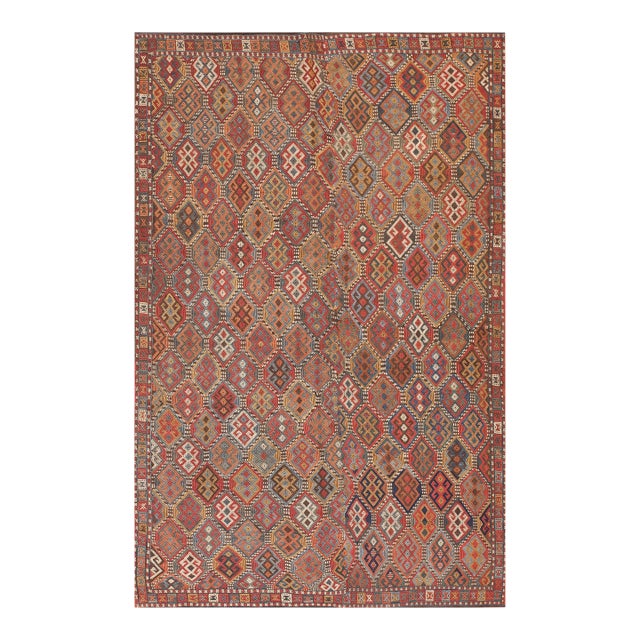 1900s Multi Diamond Tribal Antique Caucasian Verneh Flat-Weave 5'8" X 8' Rug Wool Carpet For Sale