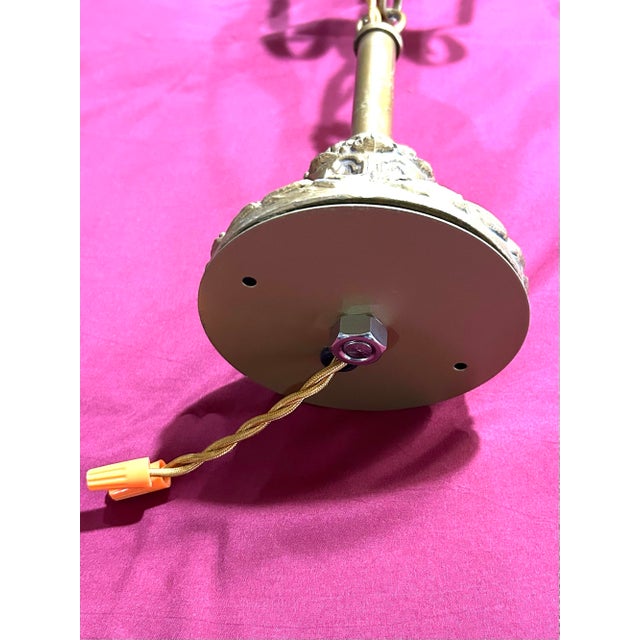 1800’s Gilded Bronze French Cylinder Lantern, Indoor or Outdoor Adorned With Lion’s Heads, Leaves and Scroll Work, Original “Seeded” Glass Inserts For Sale - Image 12 of 12