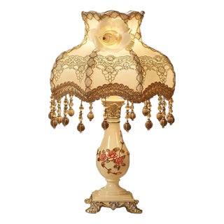 European Palace Rose Lace Crystal Table Lamp For Sale