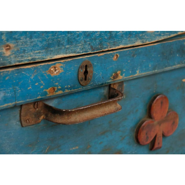 Early 20th Century Primitive Blue Blanket Chest For Sale In Tampa - Image 6 of 11